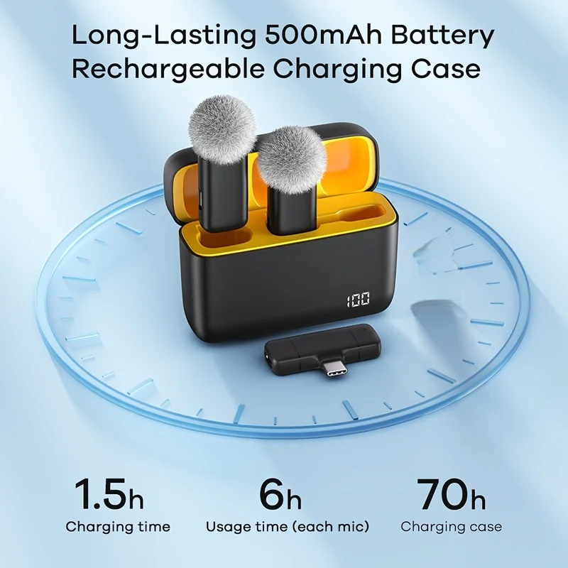 Smart Noise Reduction Lapel Microphone - Rechargeable Charging Case Mini Wireless Clip‑On