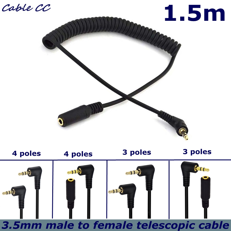 3.5Mm Trs To Trrs Adapter Audio Cable - Spring Coiled Spiral Cable 90 Degree